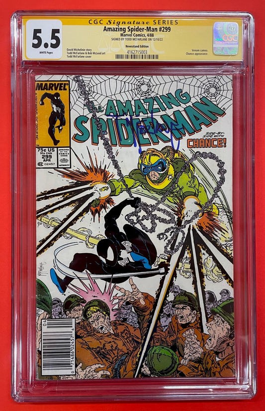 Amazing Spider-Man #299 (Apr 1988), 5.5 FN- Newsstand, CGC Signed by Todd McFarlane