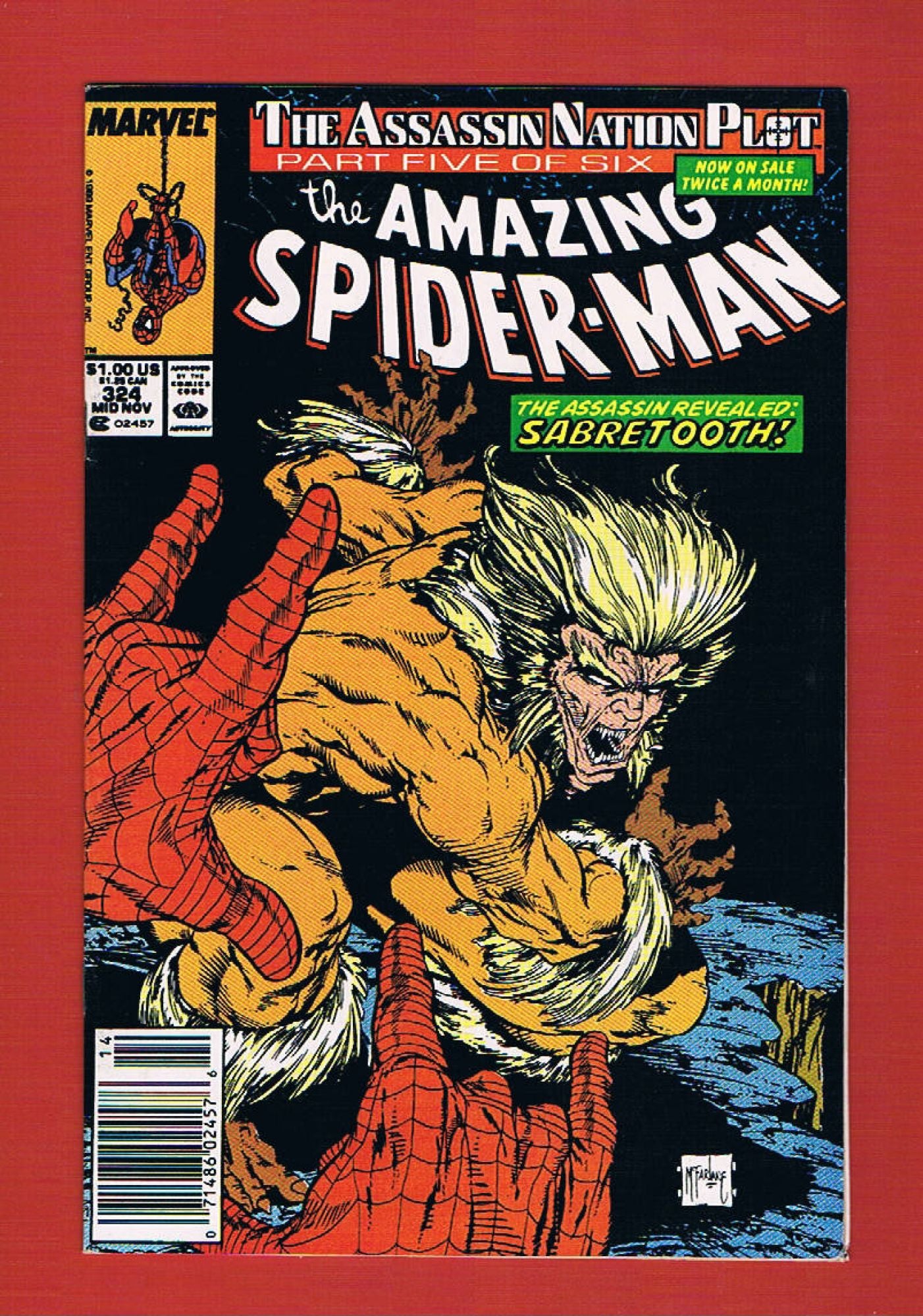 Amazing Spider-Man #324 (Nov 1989), 8.0 VF Newsstand Mark Jewelers Insert
