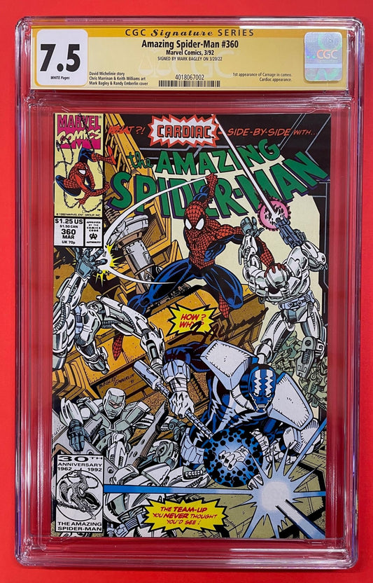 Amazing Spider-Man #360 (Mar 1992), 7.5 VF- CGC Signed by Mark Bagley