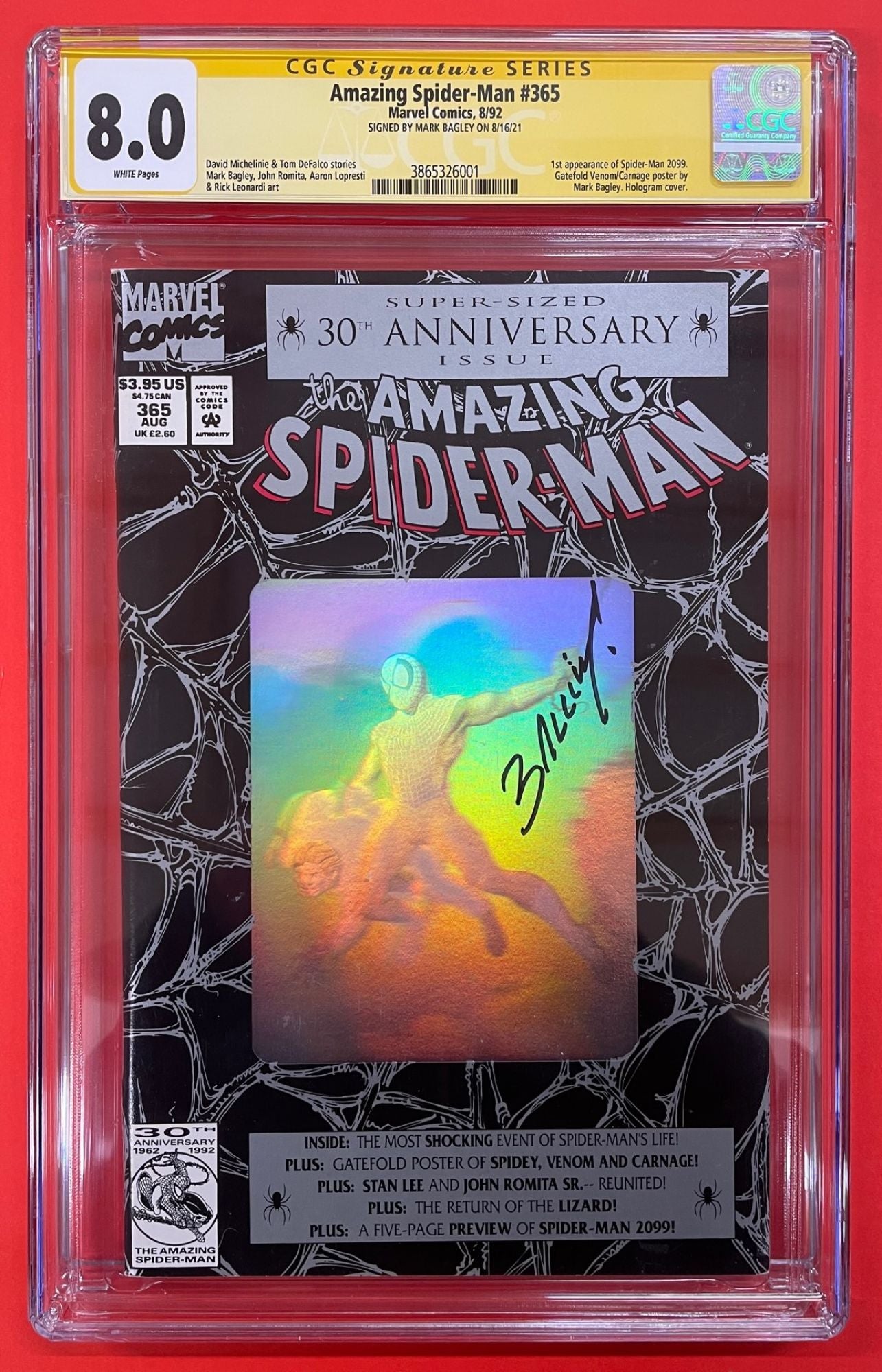 Amazing Spider-Man #365 (Aug 1992), 8.0 VF CGC Signed by Mark Bagley