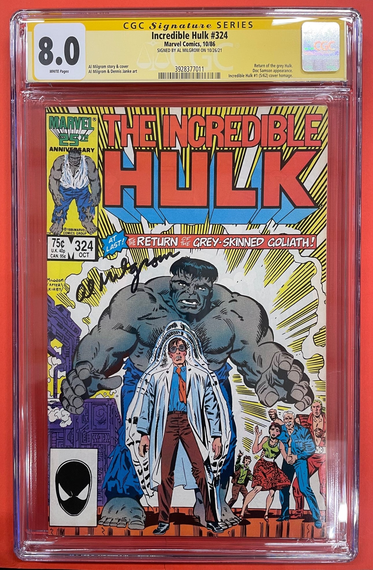 Incredible Hulk #324 (Oct 1986), 8.0 VF CGC Signed by Al Milgrom