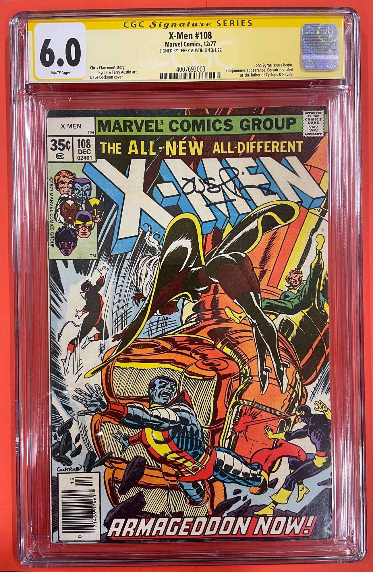 X-Men #108 (Dec 1977), 6.0 FN, CGC Signed by Terry Austin