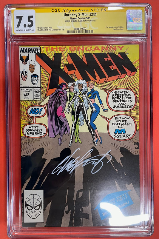 Uncanny X-Men #244 (May 1989), 7.5 VF- CGC Signed Chris Claremont